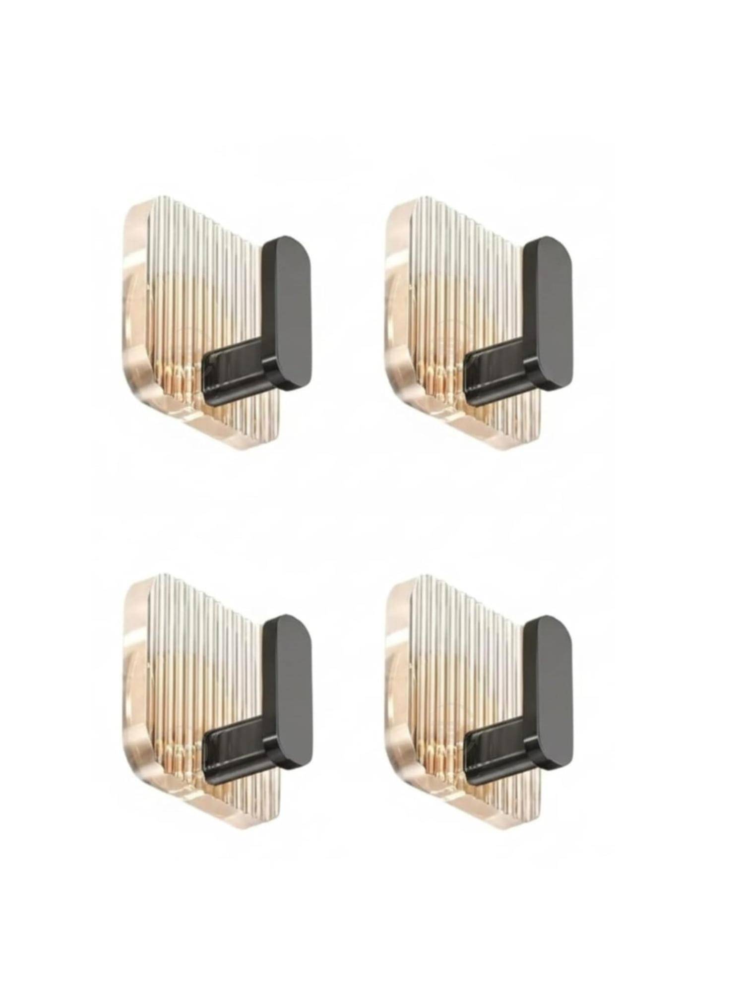 Awestuffs Premium Transparent Acrylic Wall Hook (Black) (Pack of 4)
