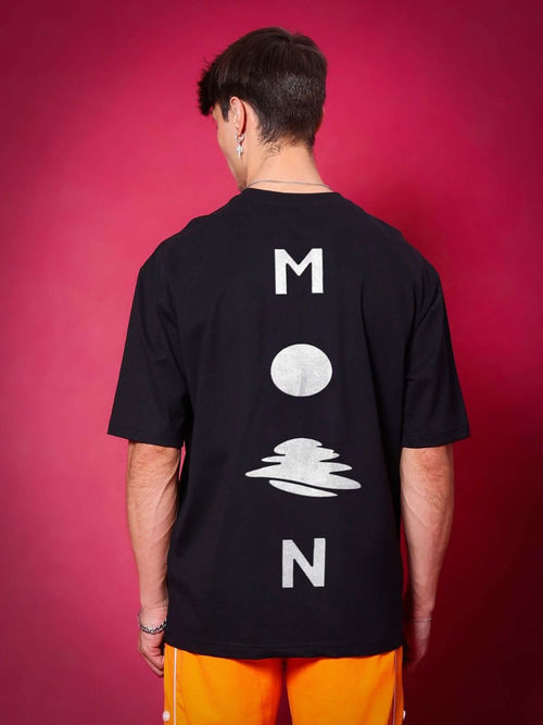 WEARDUDS Moon Oversized Graphic Printed T-Shirt -Black