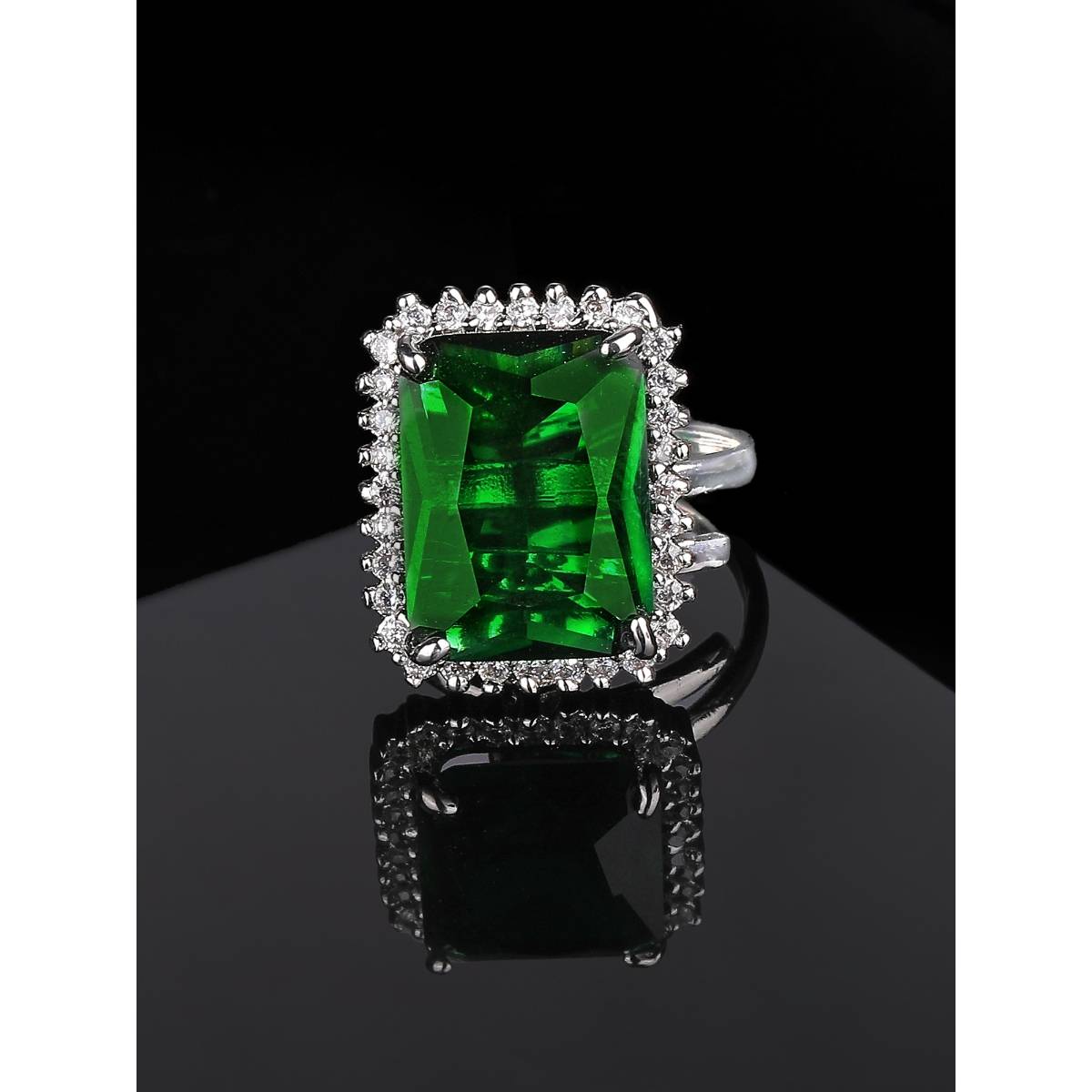 Estele Rhodium Plated CZ Dazzling Finger Ring for Women