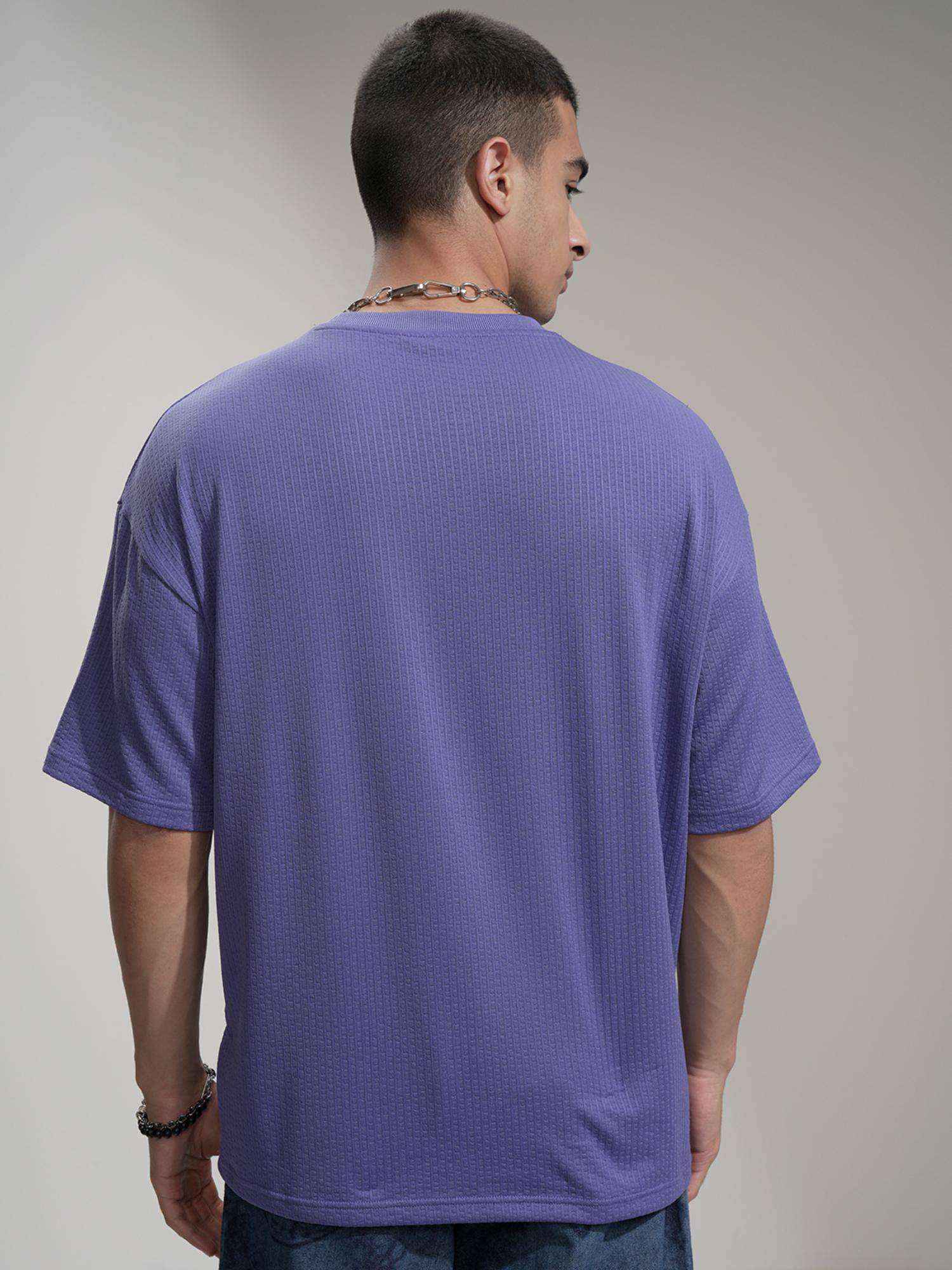 006454 Buy HIGHLANDER Men Purple Textured T-Shirt Online