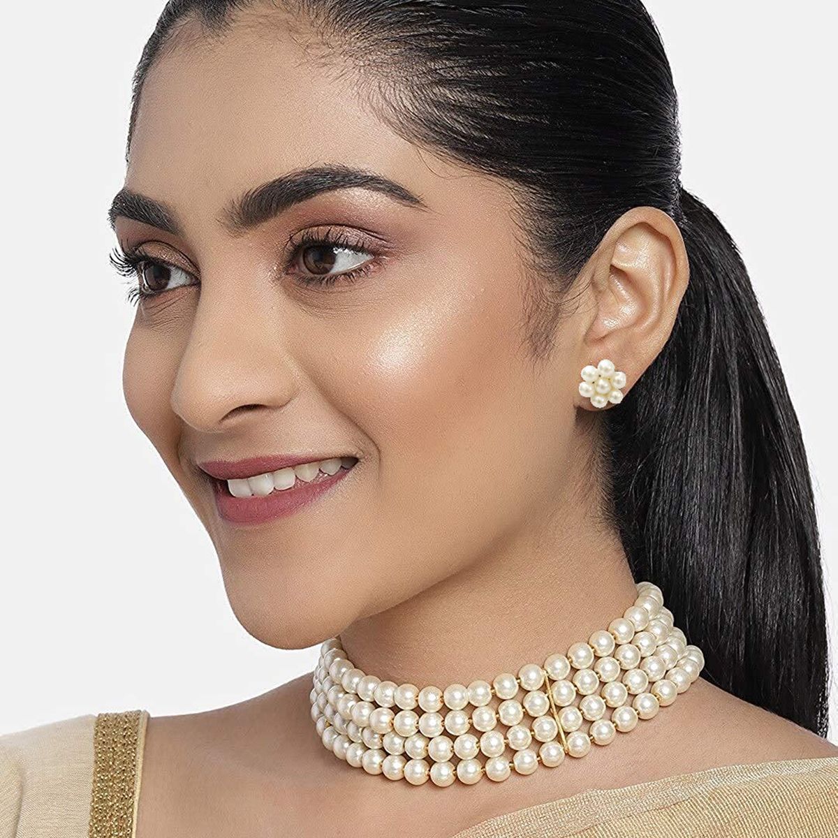 Order Surat Diamonds Real Round Natural White Pearl Single Line Necklace & Earring  Jewellery Set online at lowest prices in India from Giftcart.com