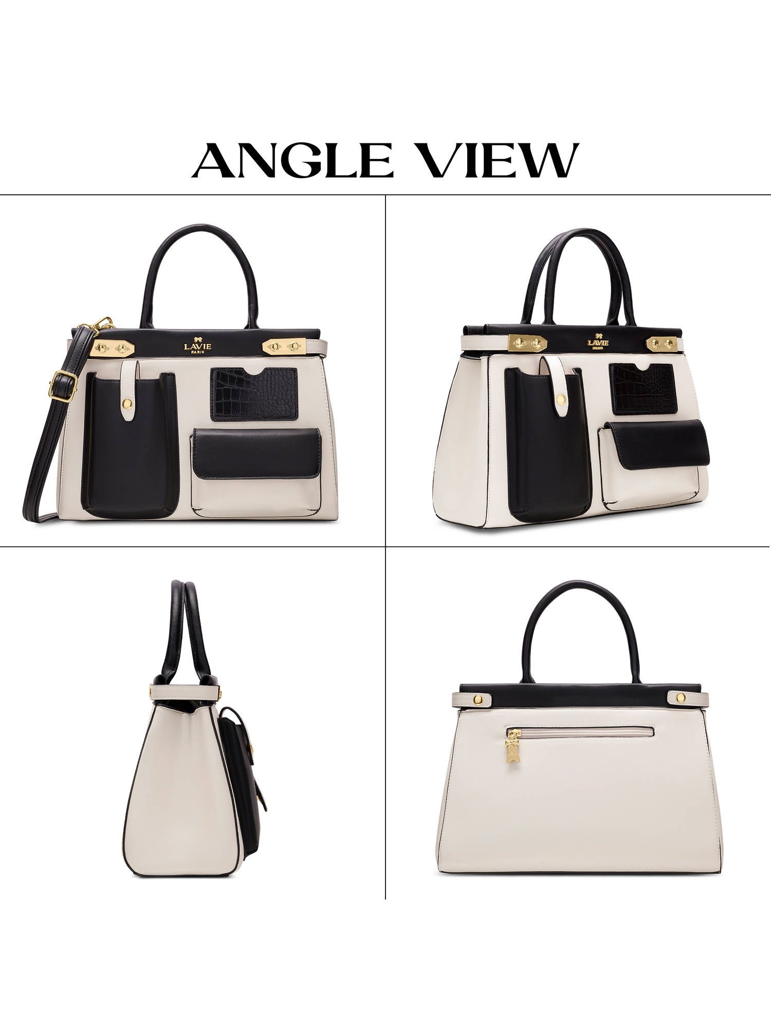Buy Lavie Paris Women Off White-Black Handbag with Detachable