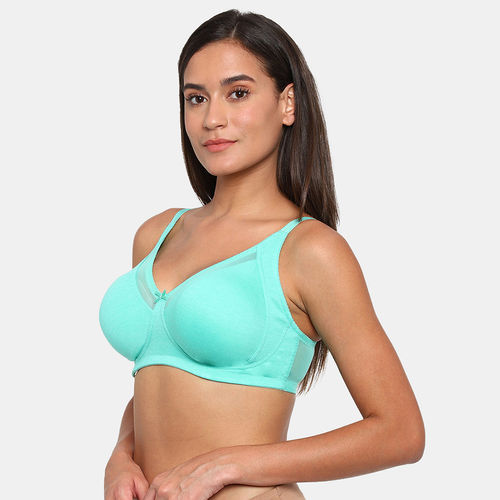 Zivame Double Layered Non Wired Full Coverage Super Support Bra - Florida  Key - Blue (32DD)