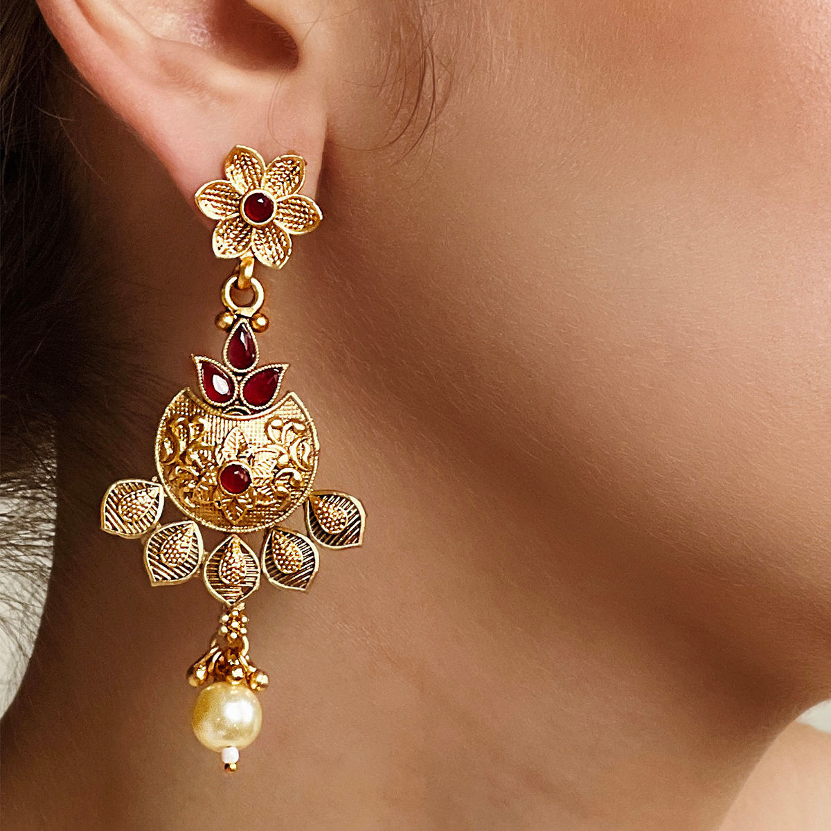 Azai by Nykaa Fashion Gold Plated Temple Jewellery Jhumkis with Ear Cuff  Buy Azai by Nykaa Fashion Gold Plated Temple Jewellery Jhumkis with Ear  Cuff Online at Best Price in India 