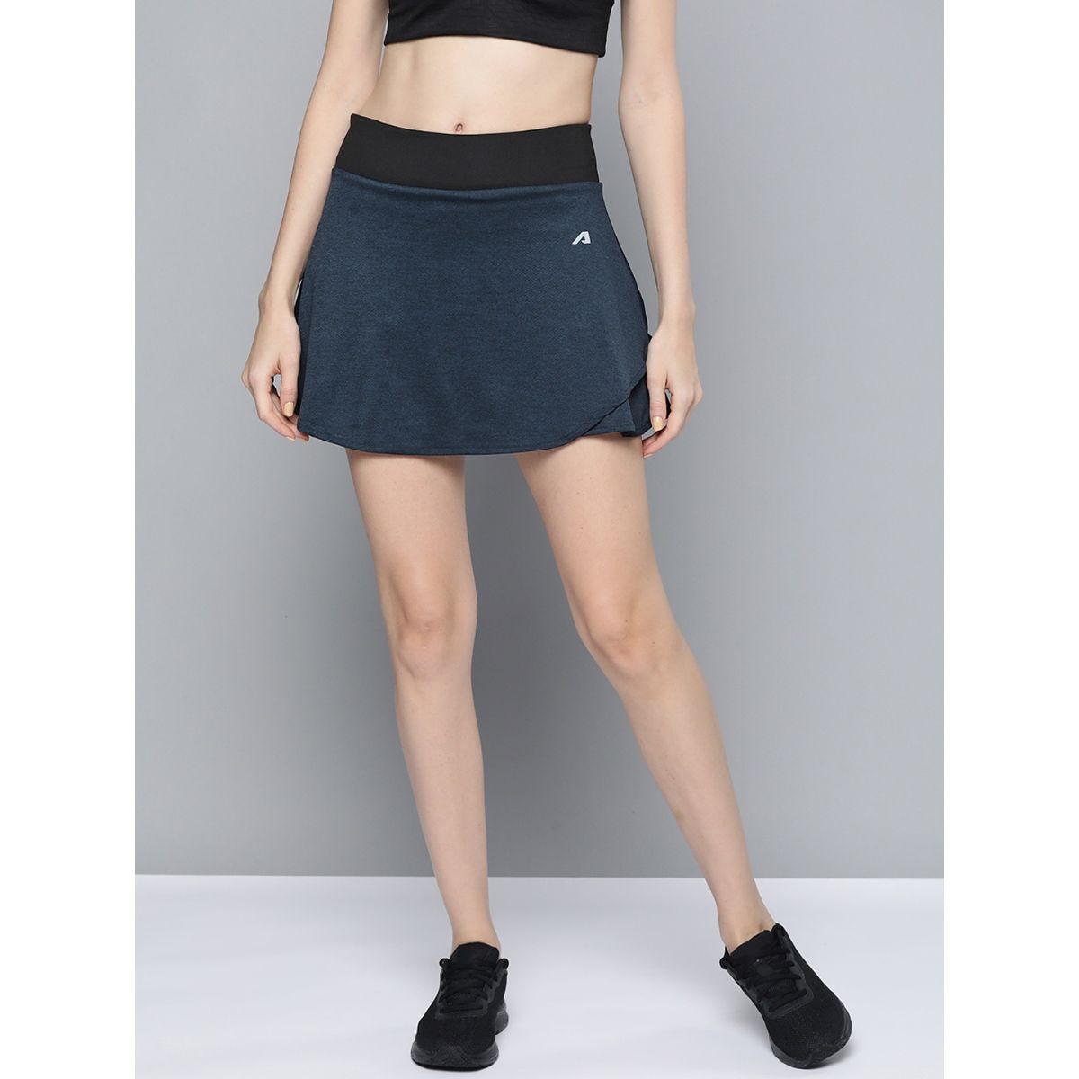Buy Alcis Women Navy Blue Black Solid Sports Wrap Mini Skirt Online