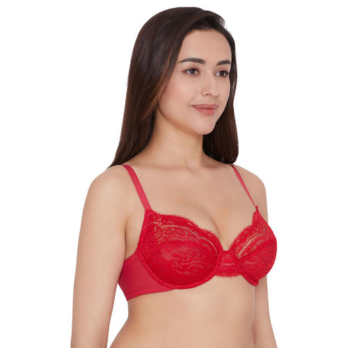 Wacoal India Essential Non Padded Wired Full Cup Lace Bra Red