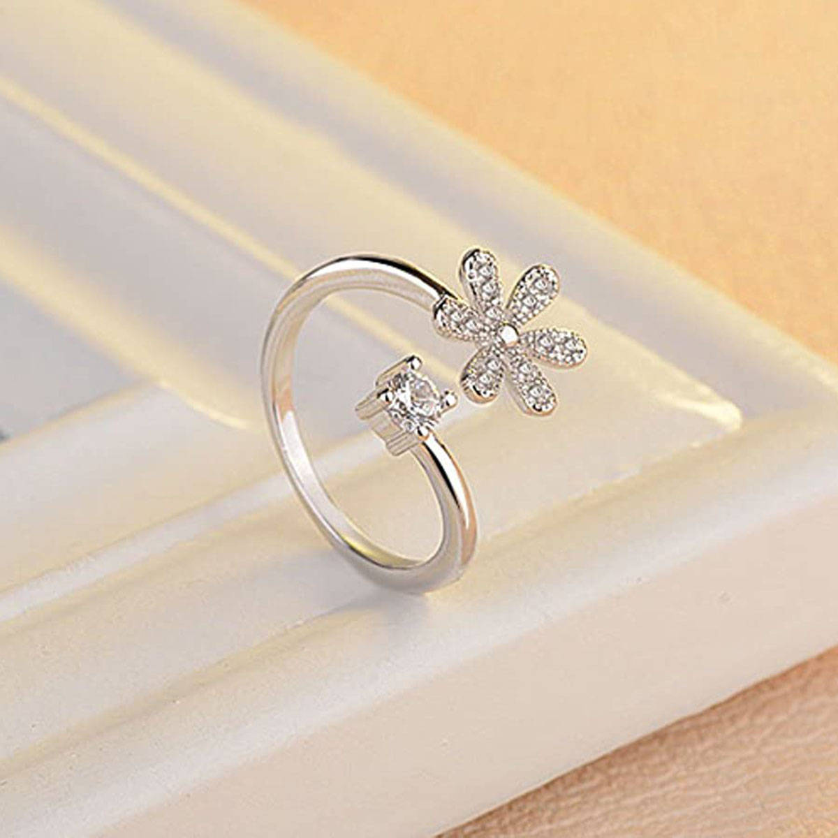 Karatcart Platinum Plated Elegant Austrian Crystal Adjustable Leaves Ring