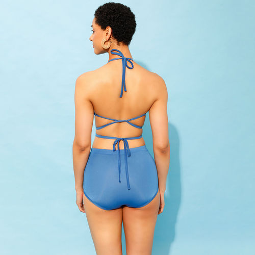 Buy Padded Halter Neck Bra & Bikini Swimsuit In Blue Online India, Best  Prices, COD - Clovia - SM0088P08