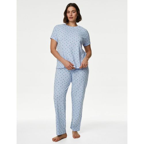 Marks Spencer Pure Cotton Spot Print T-Shirt and Pyjama (Set of 2) (L)