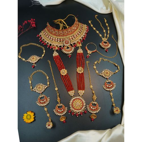 GRIIHAM Fancy Dulhan Gold Polish Bridal Jewellery Set Combo