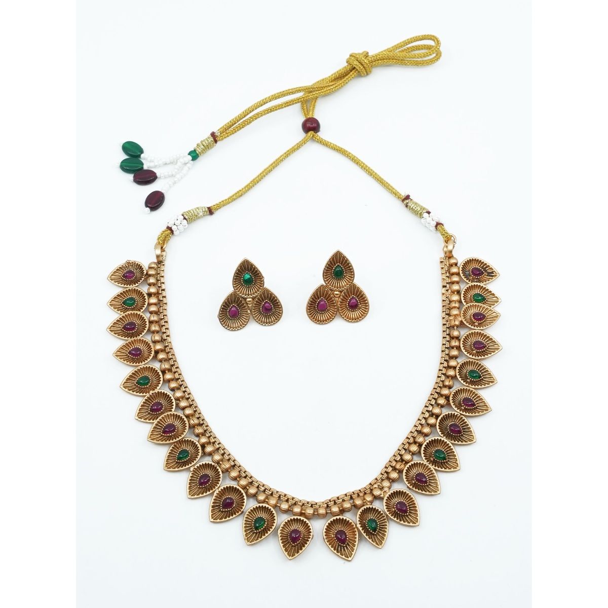 Buy GRIIHAM Antique Premium Gold Finish Mango Pattern Jewellery Set Online