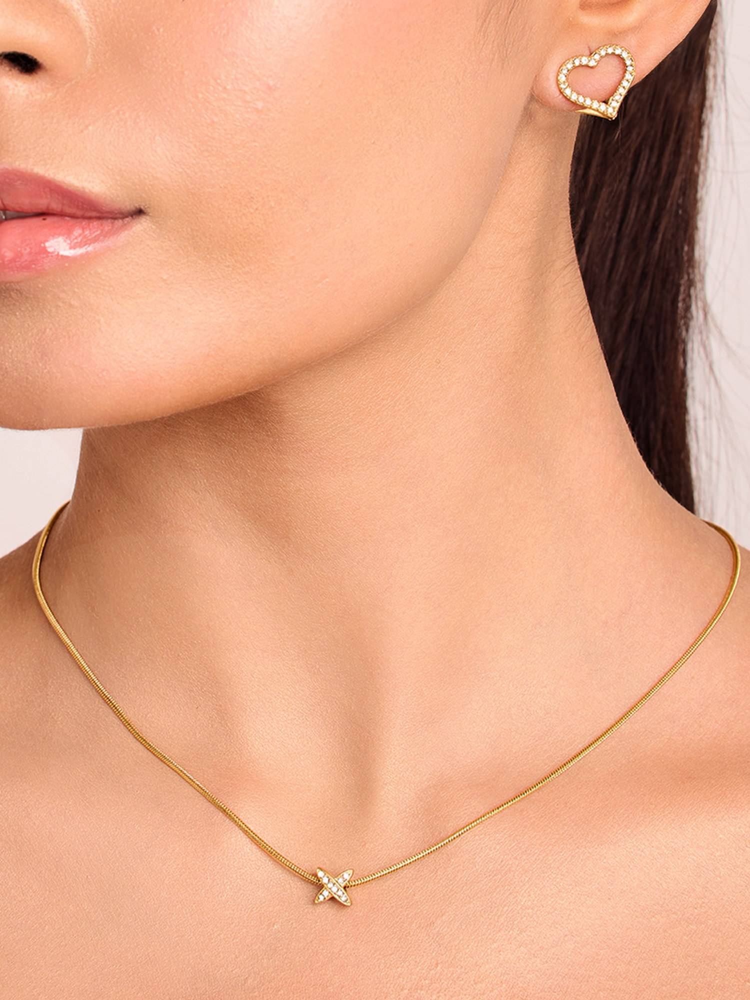ELRA 18K Gold Plated Crossline Necklace Stainless Steel Waterproof and Anti-Tarnish