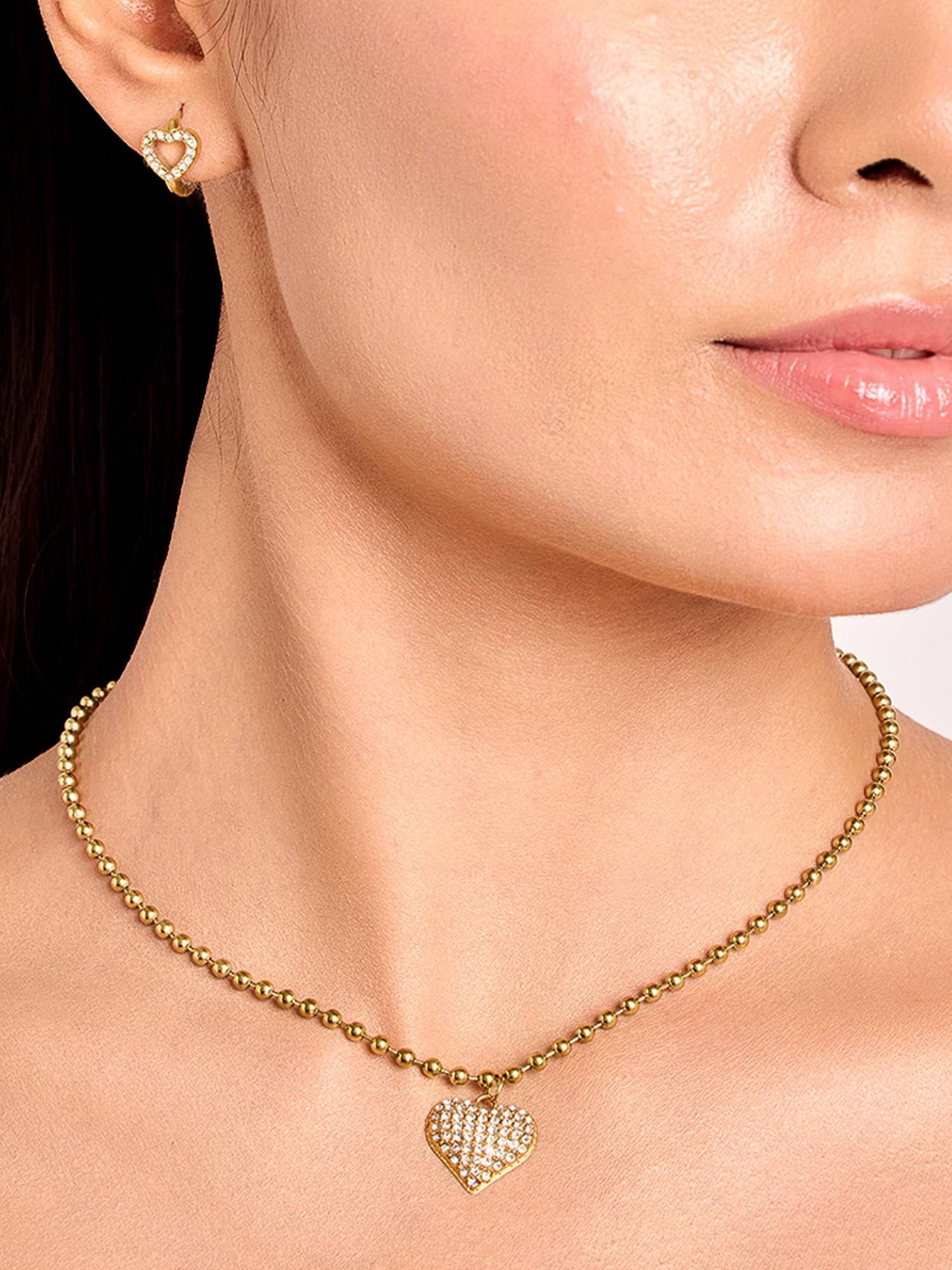 ELRA 18K Gold Plated Crystal Heart Necklace Stainless Steel Waterproof and Anti-Tarnish