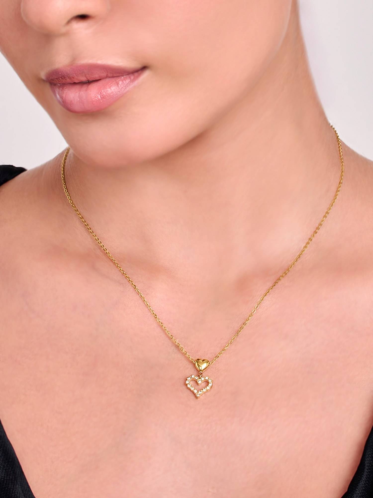 ELRA 18K Gold Plated Dew Heart Necklace Stainless Steel Waterproof and Anti-Tarnish