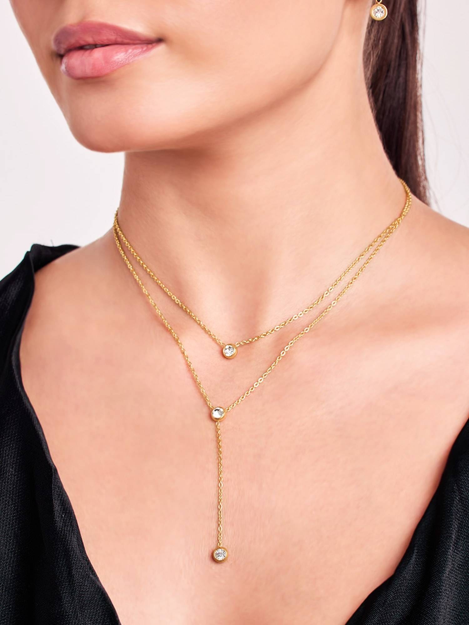 ELRA 18K Gold Plated Crystal Drop Necklace Stainless Steel Waterproof and Anti-Tarnish
