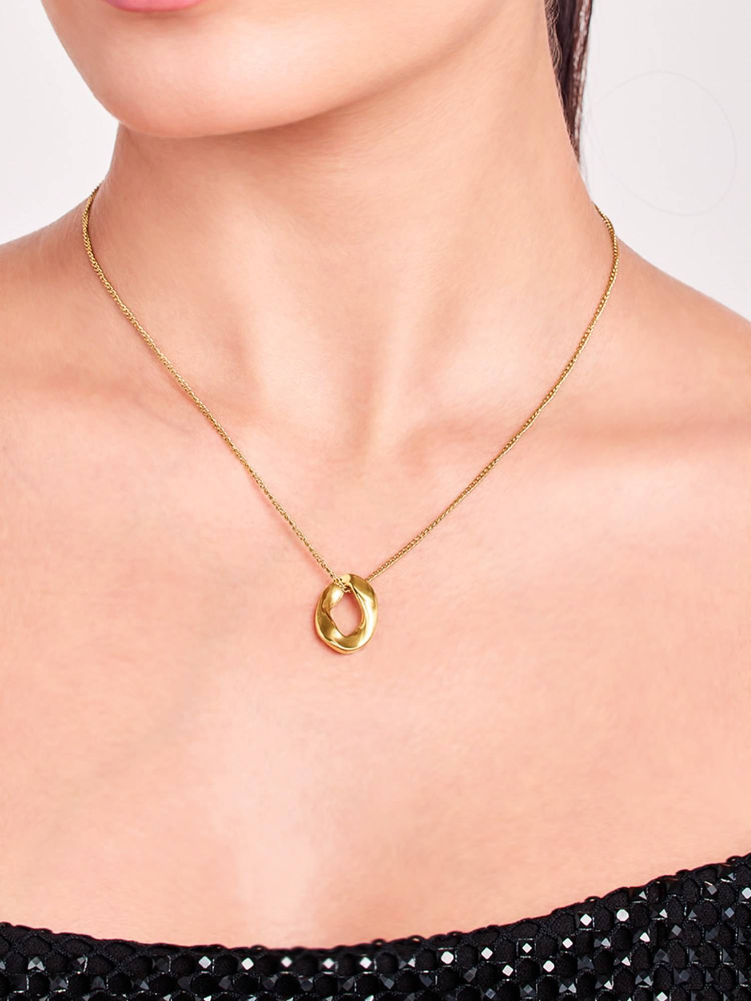 ELRA 18K Gold Plated Molten Curve Necklace Stainless Steel Waterproof and Anti-Tarnish
