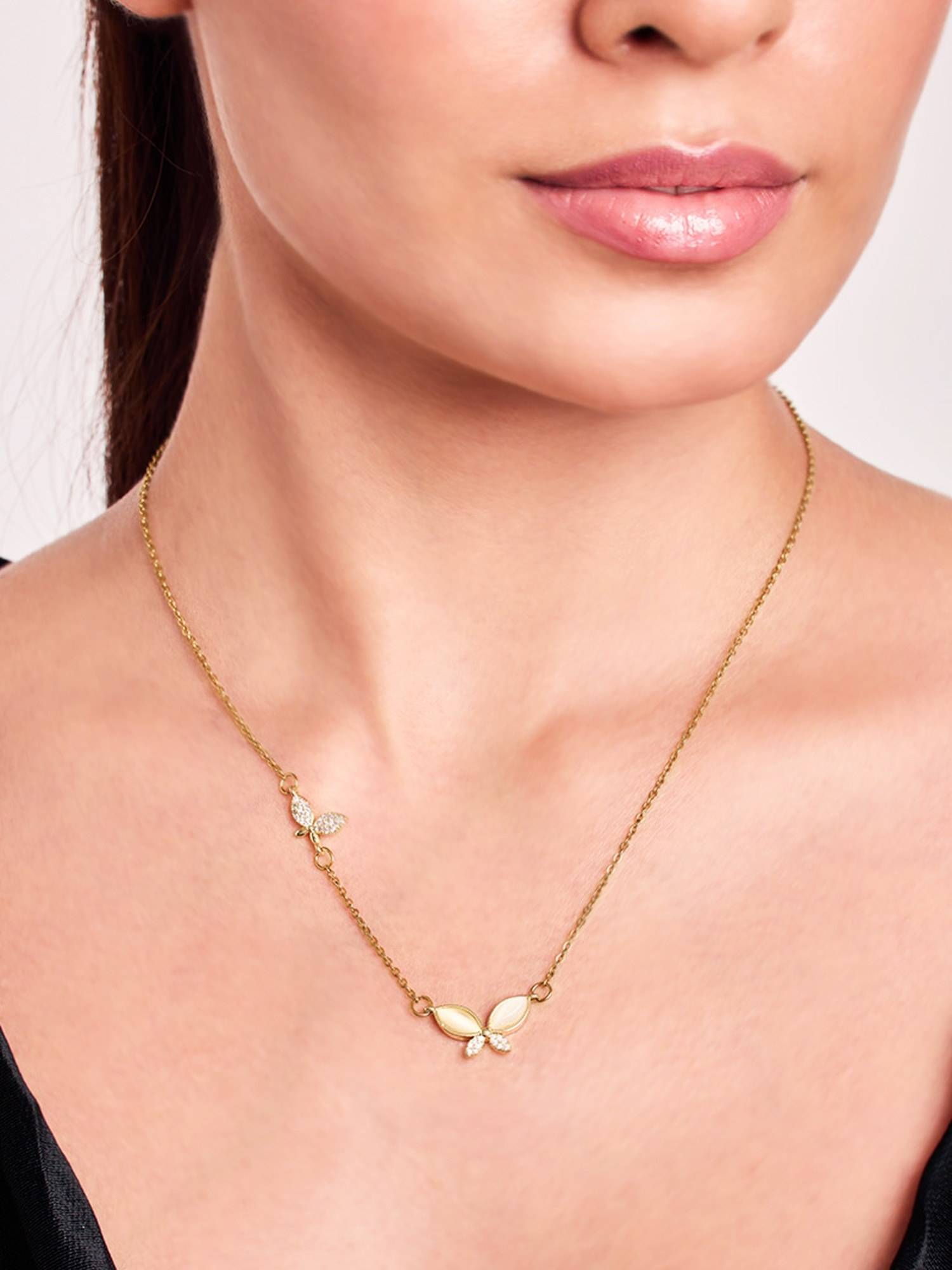 ELRA 18K Gold Plated Flutter Necklace Stainless Steel Waterproof and Anti-Tarnish