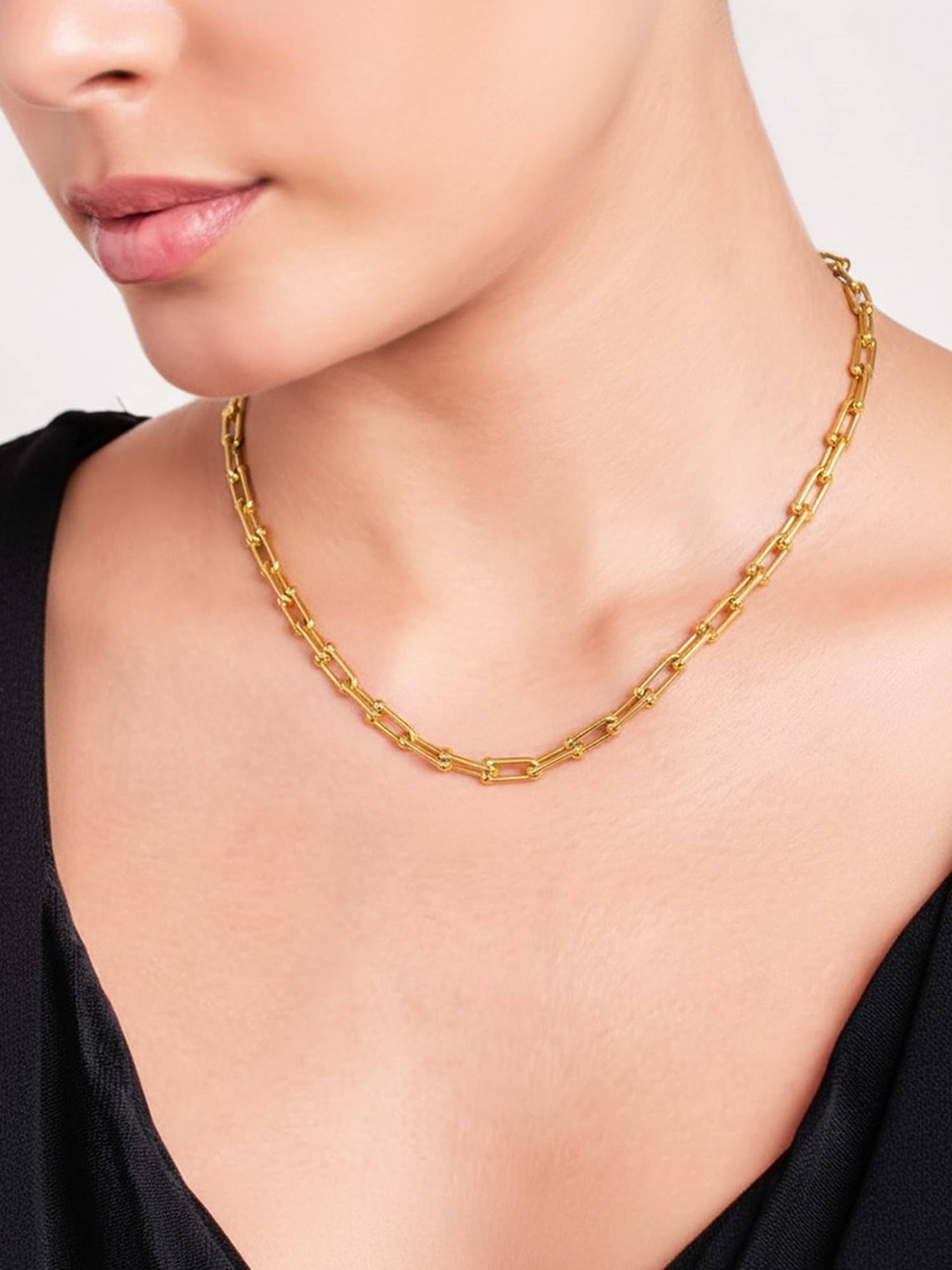 ELRA 18K Gold Plated Orb Link Necklace Stainless Steel Waterproof and Anti-Tarnish