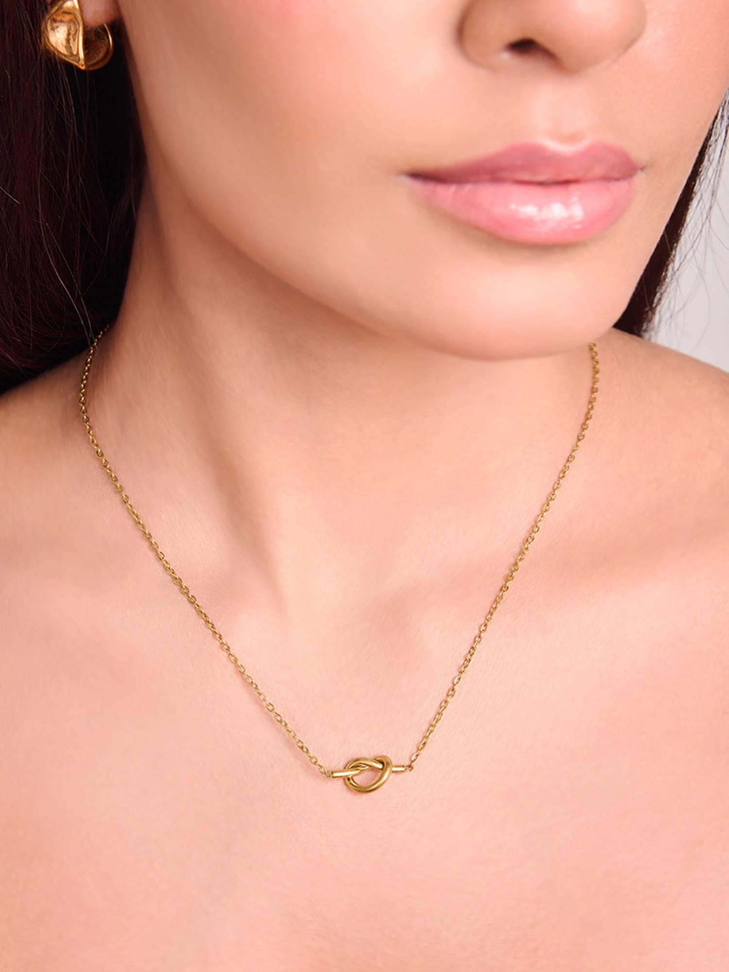 ELRA 18K Gold Plated Gold Knot Necklace Stainless Steel Waterproof and Anti-Tarnish