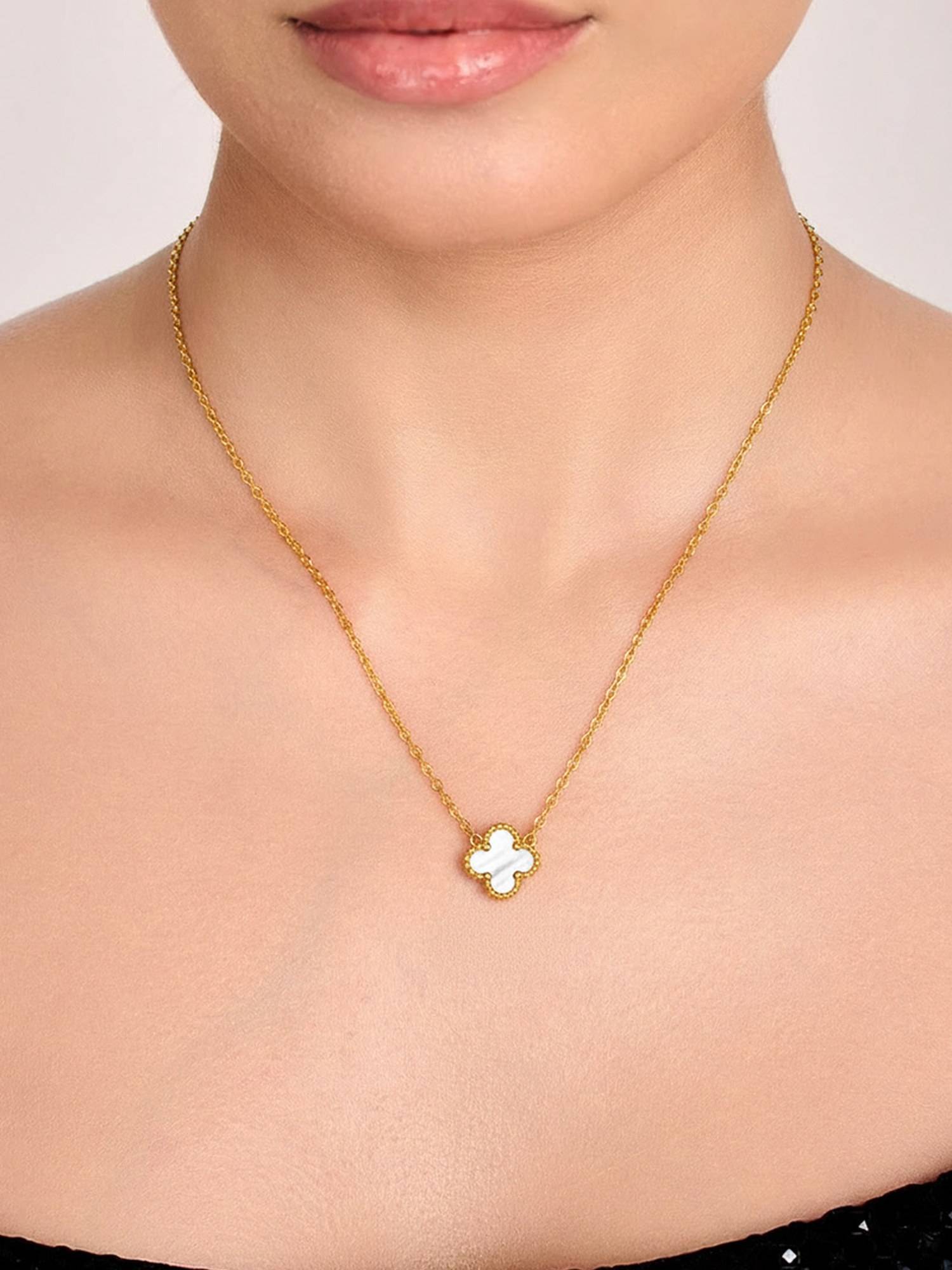 ELRA 18K Gold Plated Clover Necklace Stainless Steel Waterproof and Anti-Tarnish