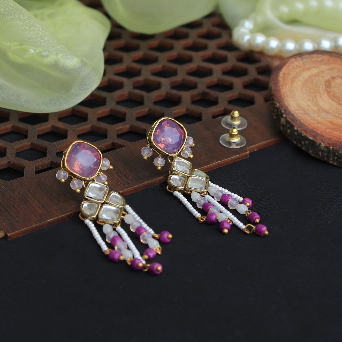 Yellow Chimes Earrings  Buy Yellow Chimes Gold Plated Purple Crystal  Studded Dangler Earrings Online  Nykaa Fashion