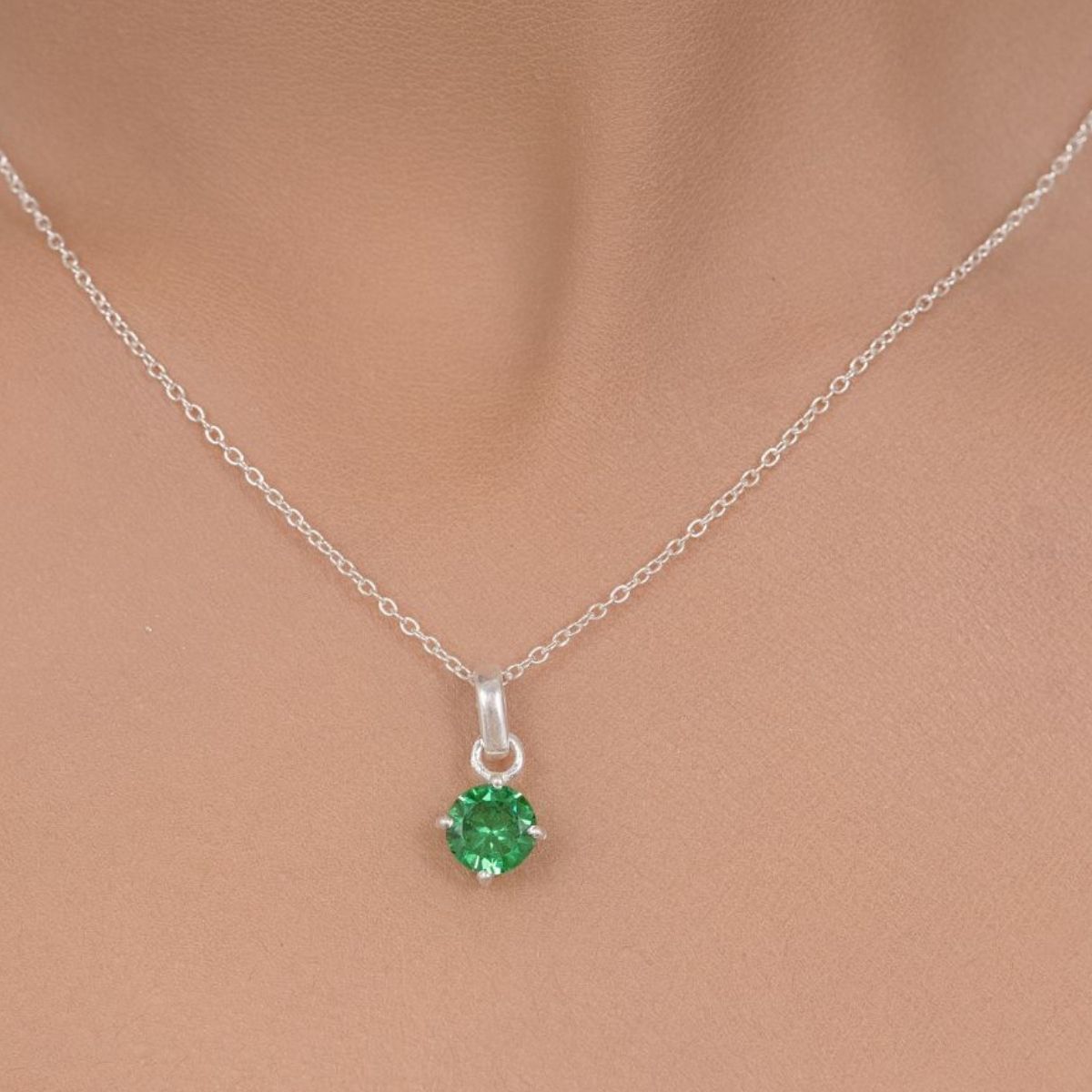 LOTUS STONE JEWELRY Silver Emerald Necklace, Slider Solitaire Gemstone  India | Ubuy
