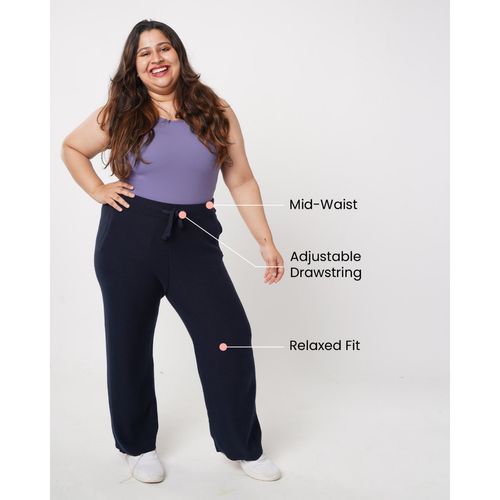 Buy Bliss Club Women Navy Blue Move All Day Pants Regular with Adjustable  Drawstring Online
