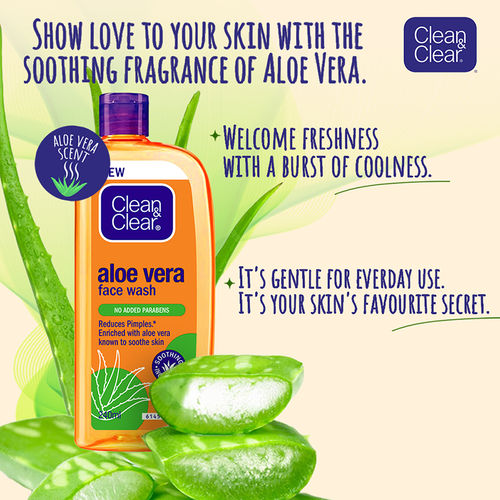 Clean & Clear Aloe Vera Face Wash - Gentle Hydrating Cleanser for Oily Skin  & Reduces Acne In 7 Days