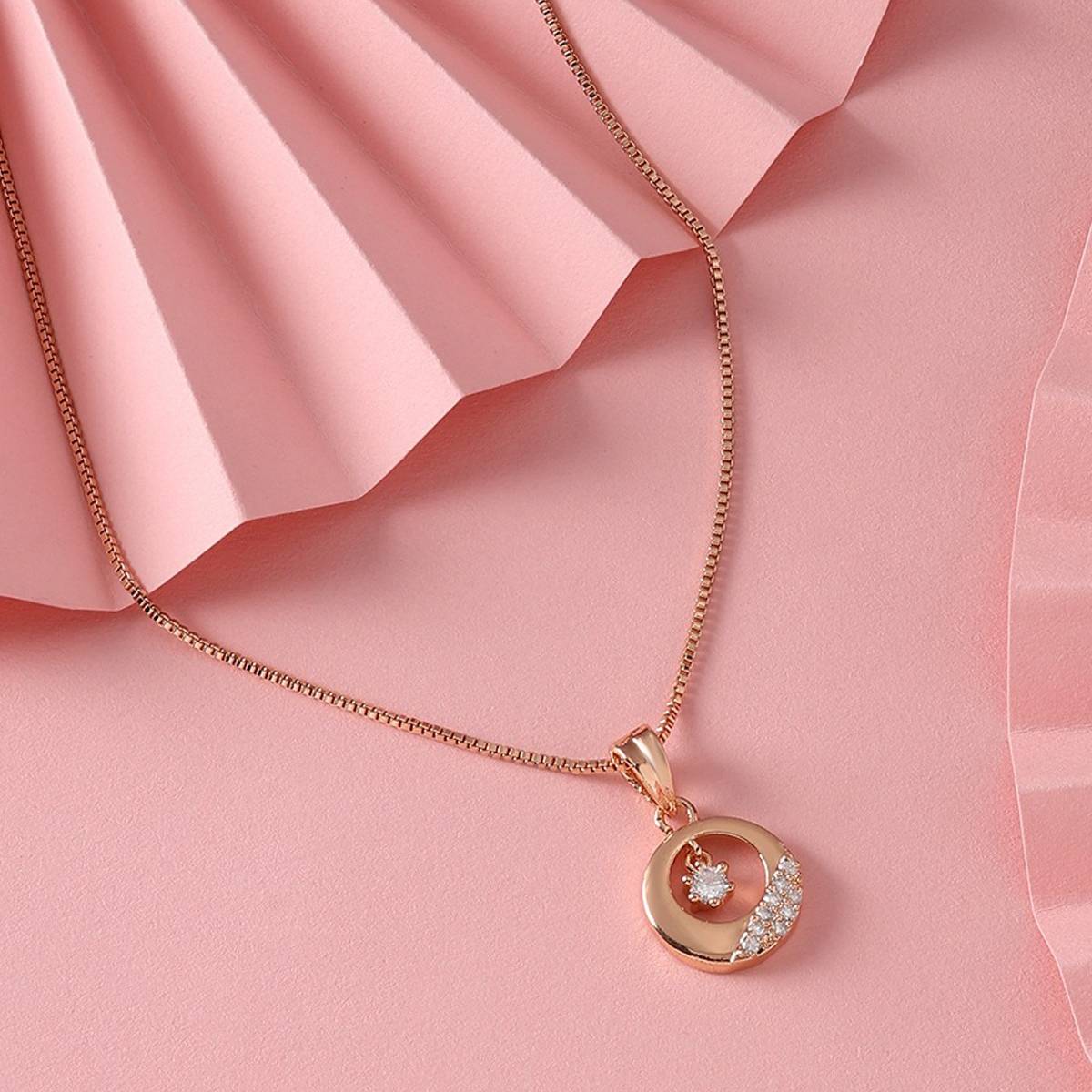 Zaveri Pearls Rose Gold Cubic Zirconia Embellished Pendant & Chain Necklace