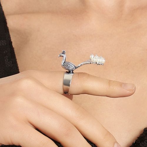 Buy Zaveri Pearls Silver Tone Peacock Antique Oxidized Adjustable