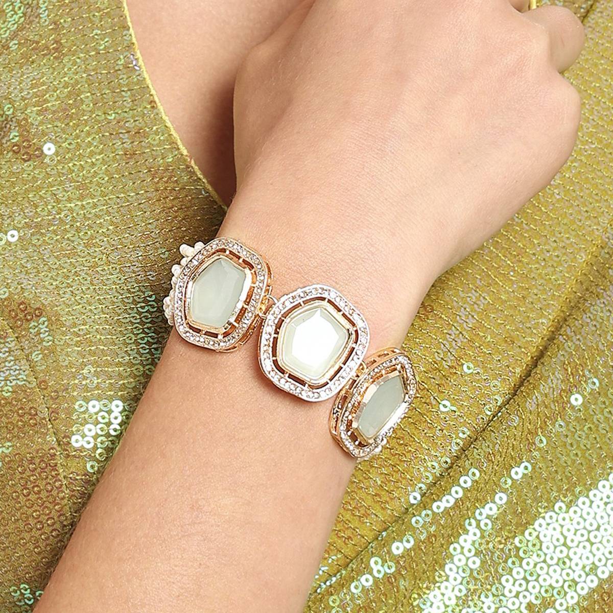 Zaveri Pearls Green Multistrand Artificial Stones & Beads Ethnic Bracelet