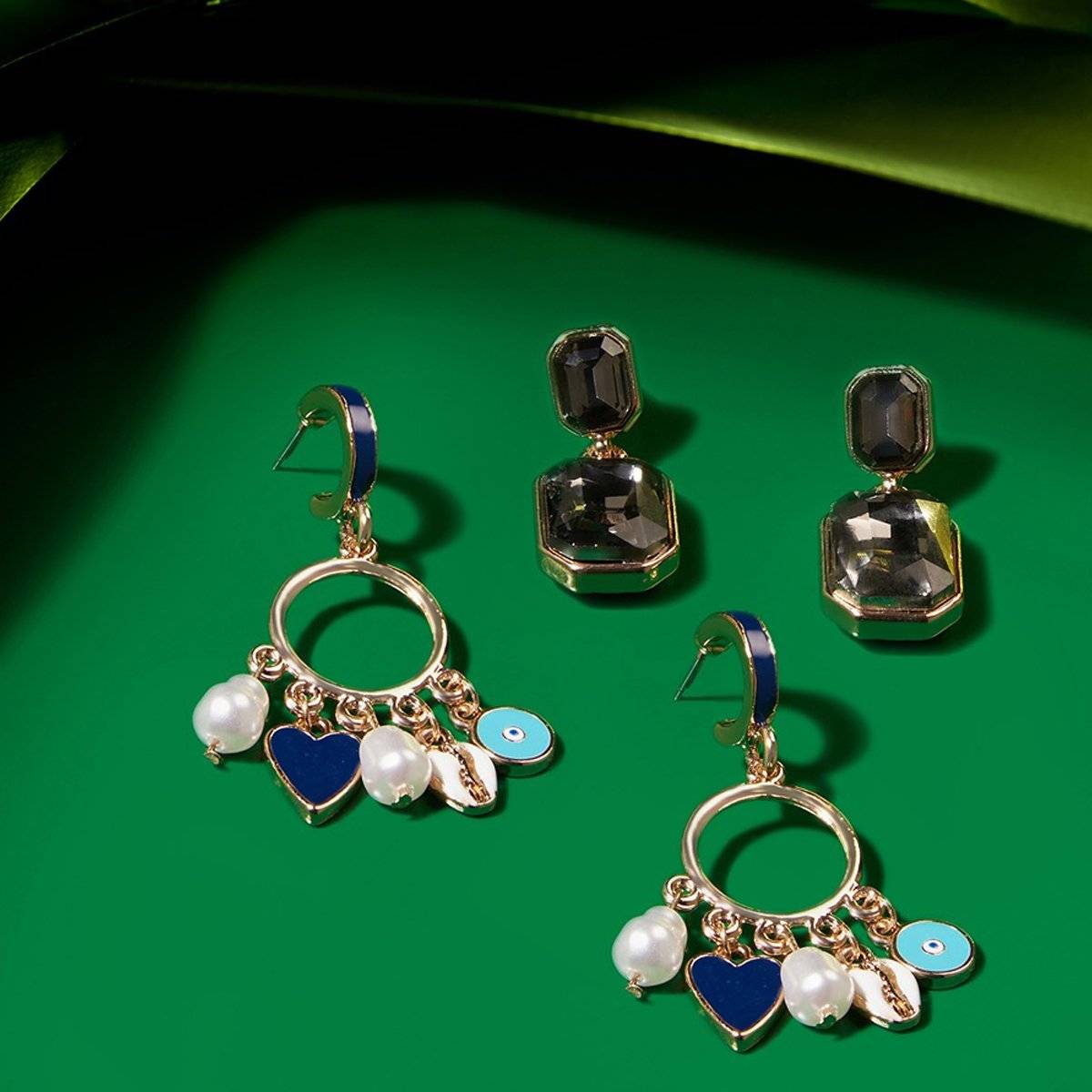 Zaveri Pearls Set of 2 Gold Tone Stones Party Wear Charms Drop Earring