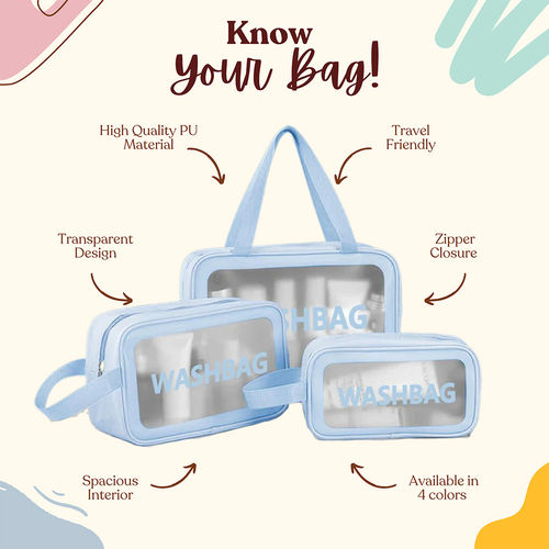 Buy Kayanara Transparent Travel Makeup Bag Set Of Blue Wash
