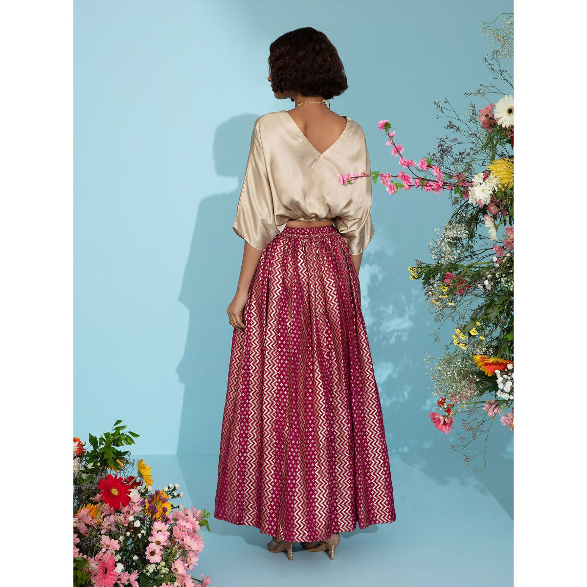 Buy Studio Rasa Maroon Printed Velvet & Faux Brocade Maxi A Line Skirt -  Skirts for Women 2304842 | Myntra