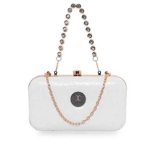 Buy ESBEDA White Color Glossy Croco Oval Shape Clutch For Women Online