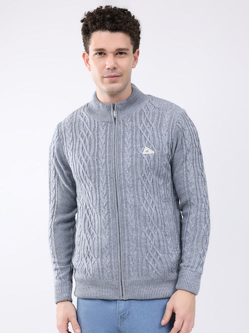 Buy Monte Carlo Men Mock Neck Full Sleeve Sweater Grey Online
