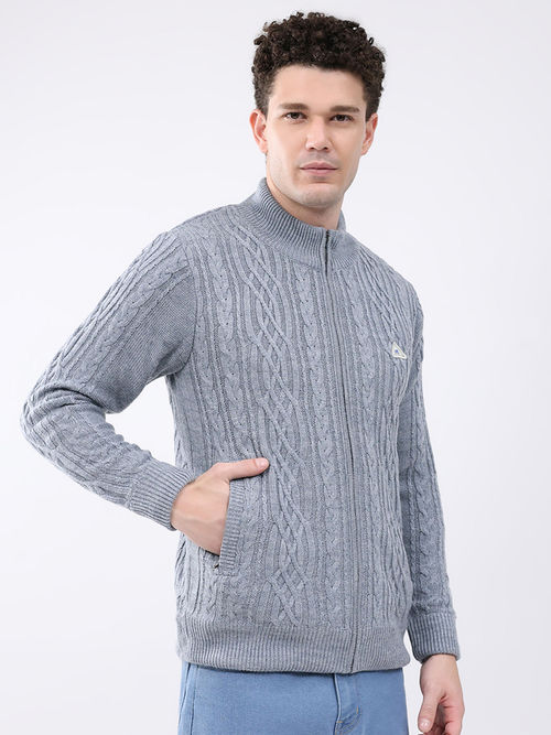 Buy Monte Carlo Men Mock Neck Full Sleeve Sweater Grey Online