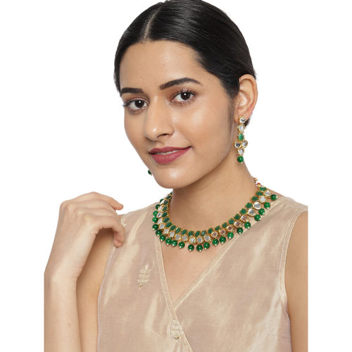 Buy Zaveri Pearls Green Beads Stones Choker Kundan Necklace