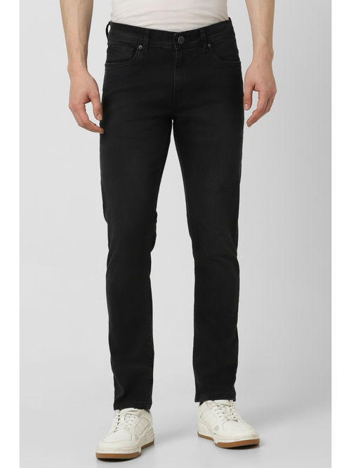 Peter England Men Black Dark Wash Slim Tapered Jeans