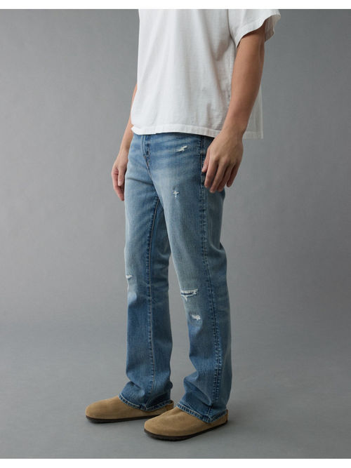 American Eagle Men Blue Easyflex Patched Slim Bootcut Jeans