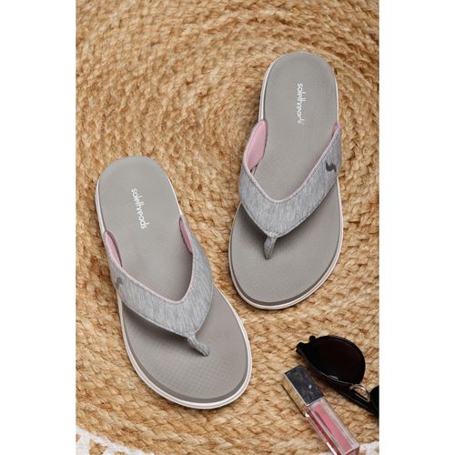 SOLETHREADS Cushy Grey Solid Women Flip Flops (UK 5)