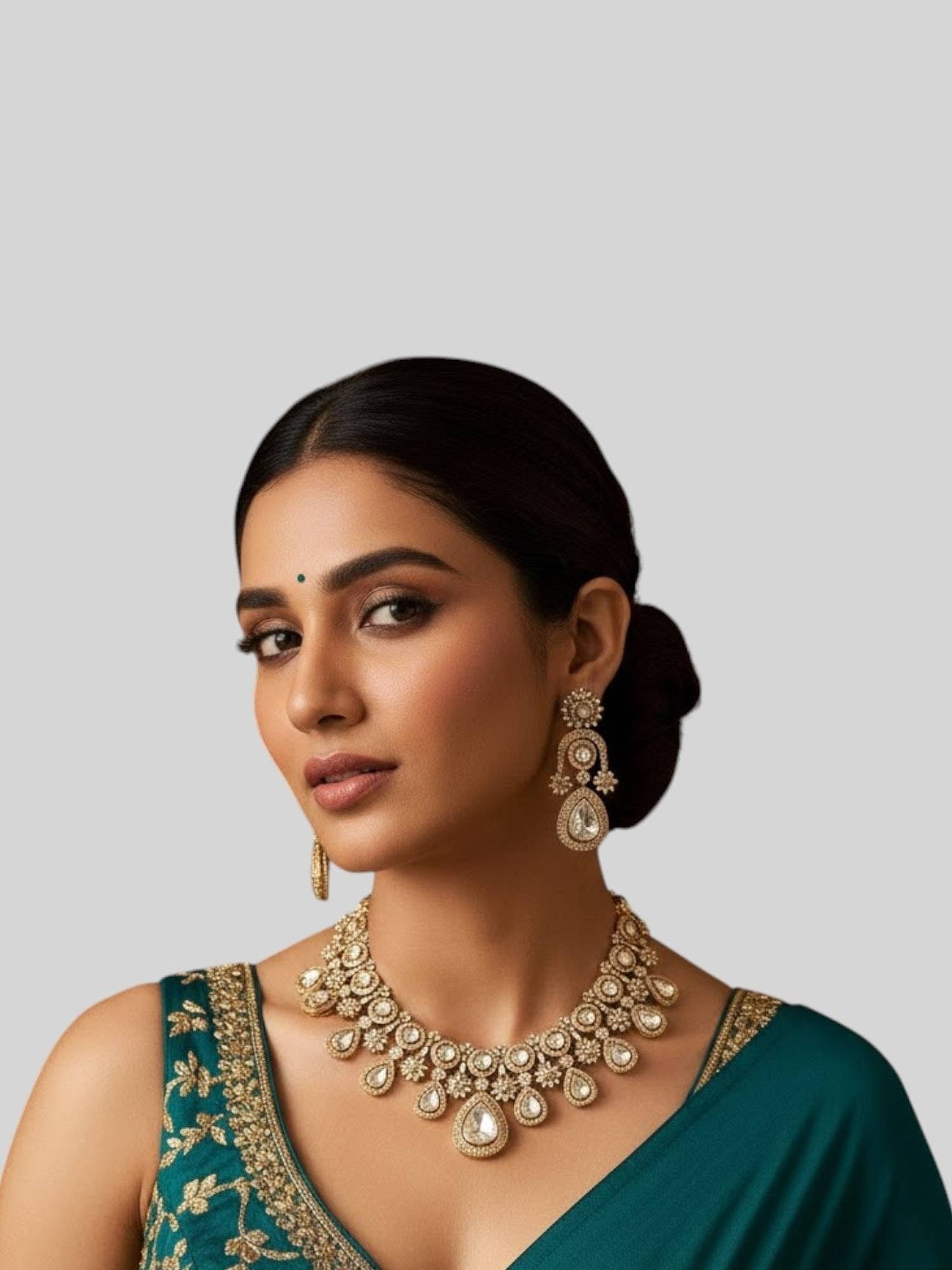 Auraa Trends Gold Finish Kundan Polki White Choker Necklace With Earrings