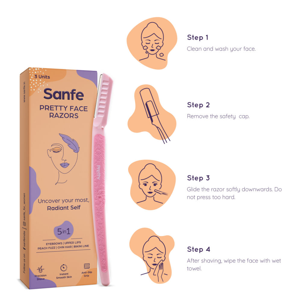Sanfe Pretty Face Razor for Painfree Facial Hair Removal 5 in1 3 Pcs
