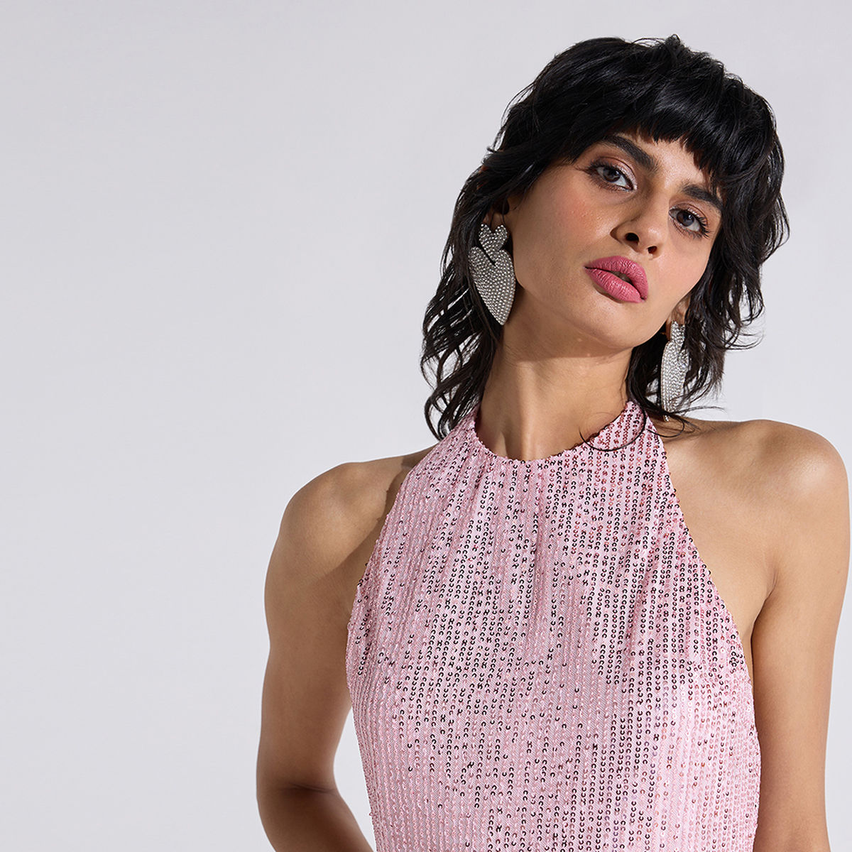 pink sequin halter top