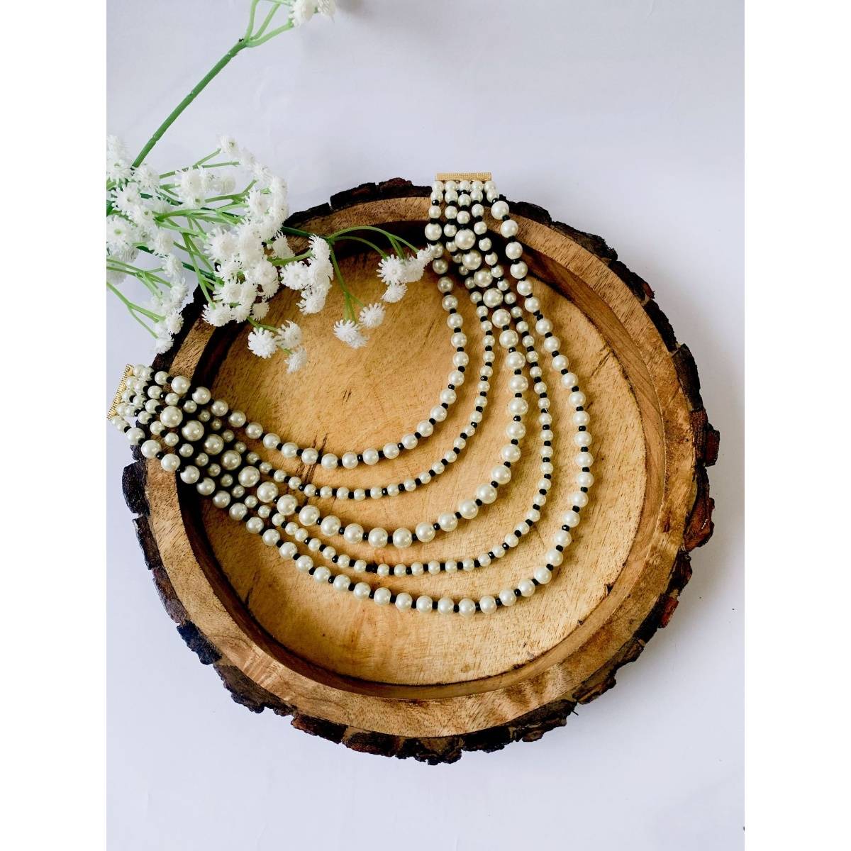I Jewels Latest Fashion Stylish Multi Layered Pearl Beads Rani Necklace Jewellery Set