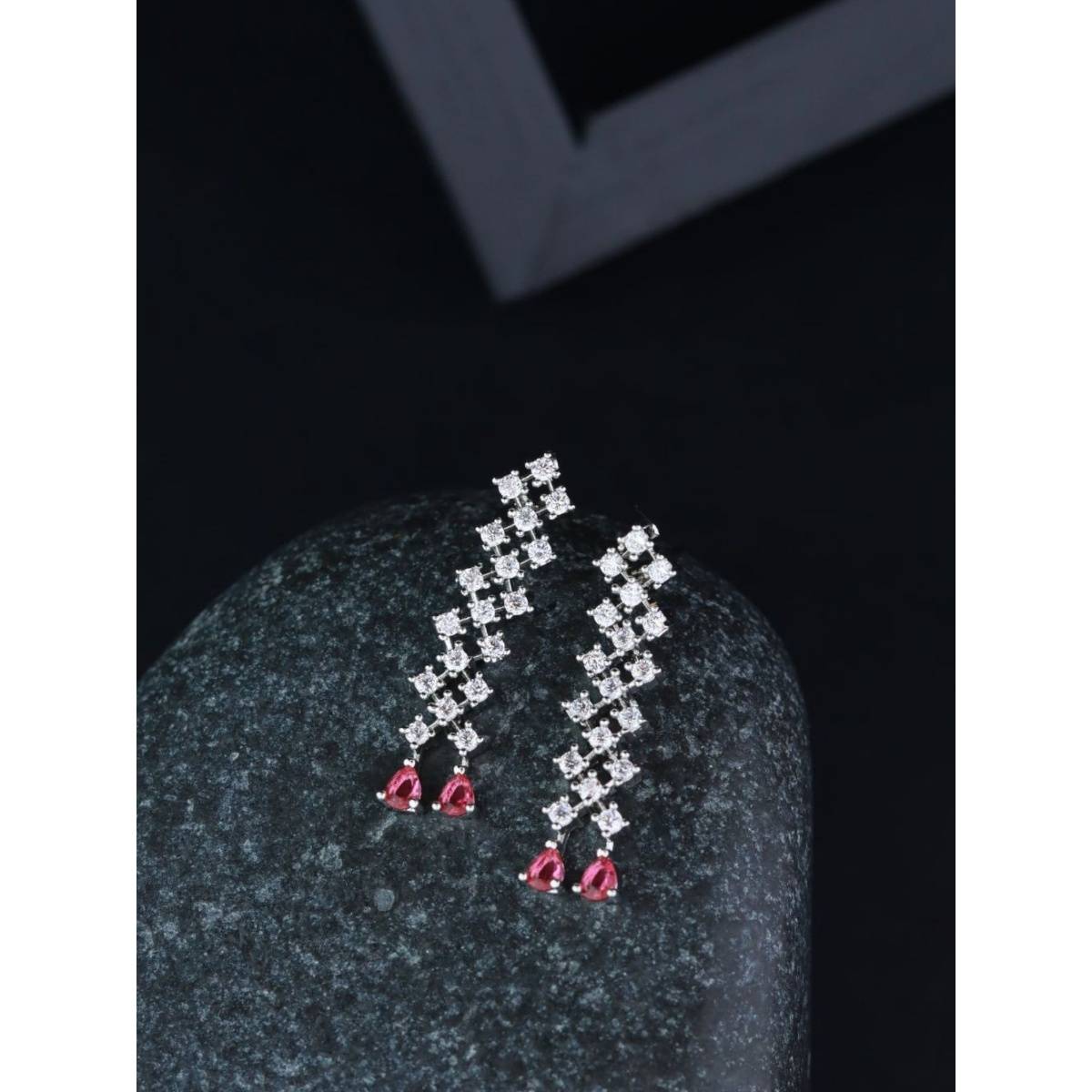 I Jewels Silver Plated Glittering Stone Stud Drop and Dangle Fashionable Earrings