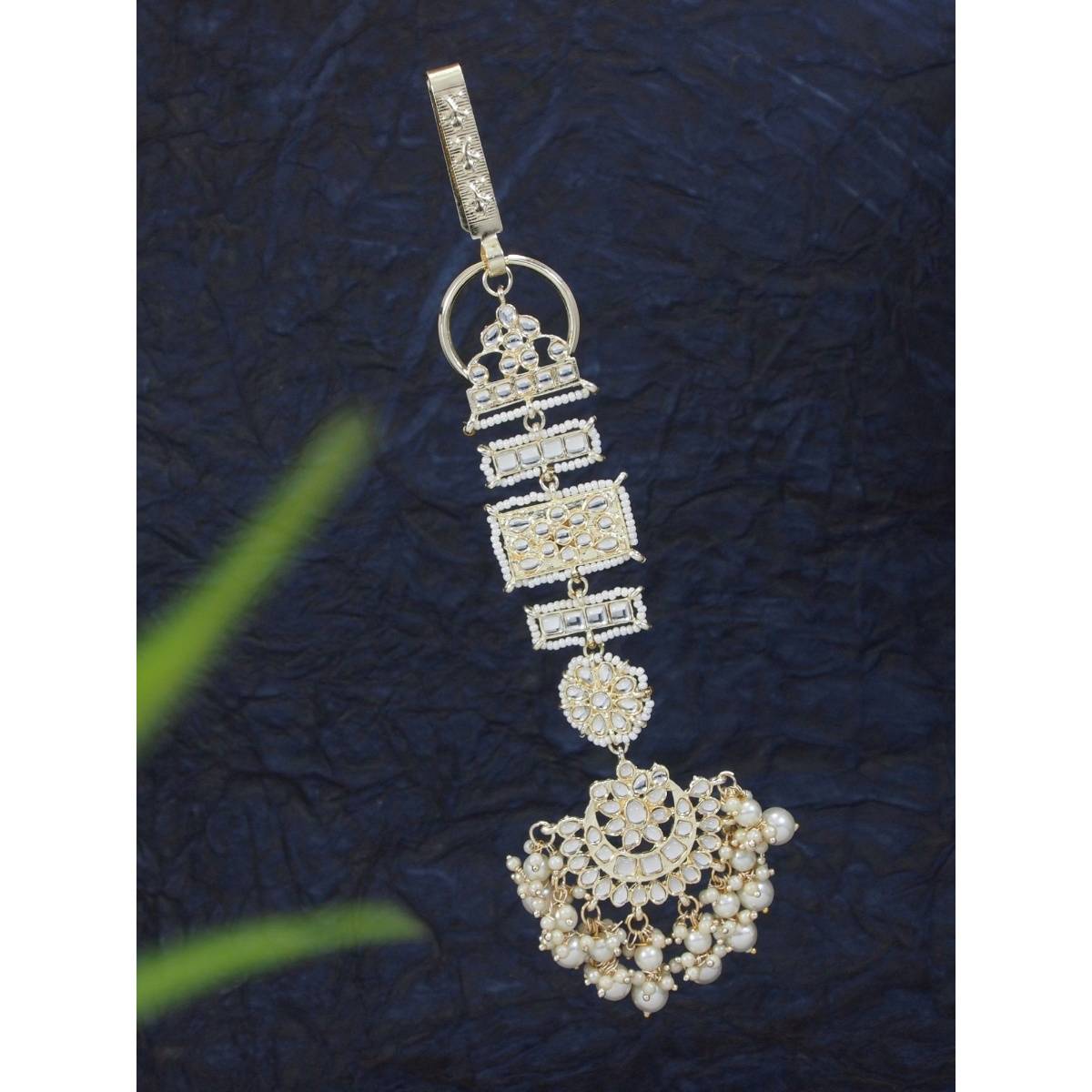 I Jewels Gold Plated Traditional Kundan and Pearl Chabi Challa Waist Key Chain