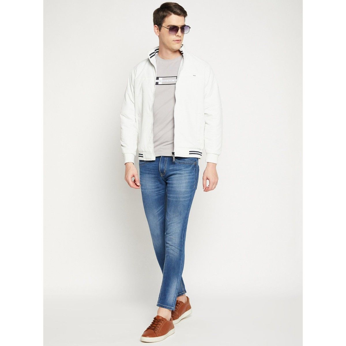 Buy Okane Men White Bomber Jacket Online