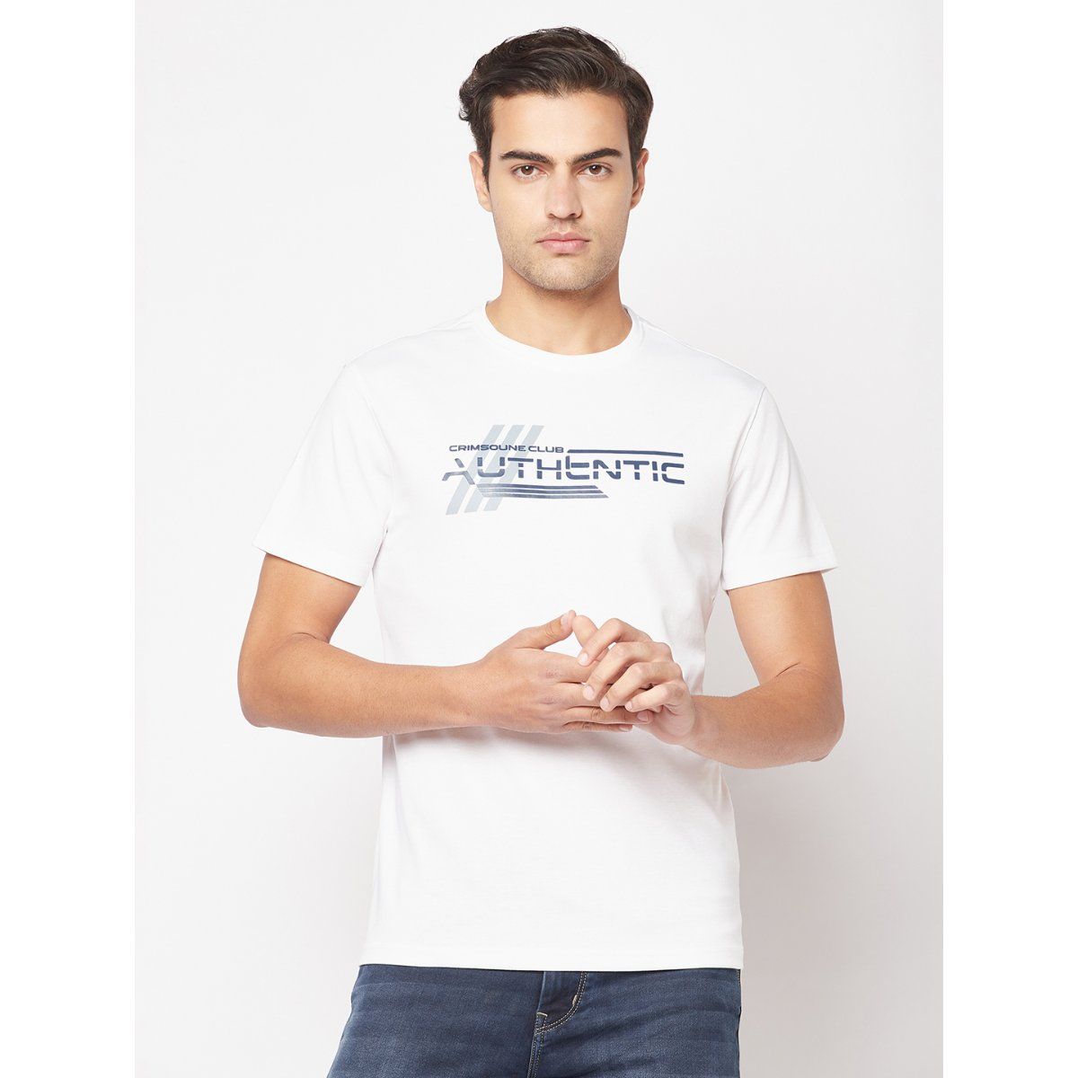 Buy CRIMSOUNE CLUB Men White Brand Logo T Shirt online