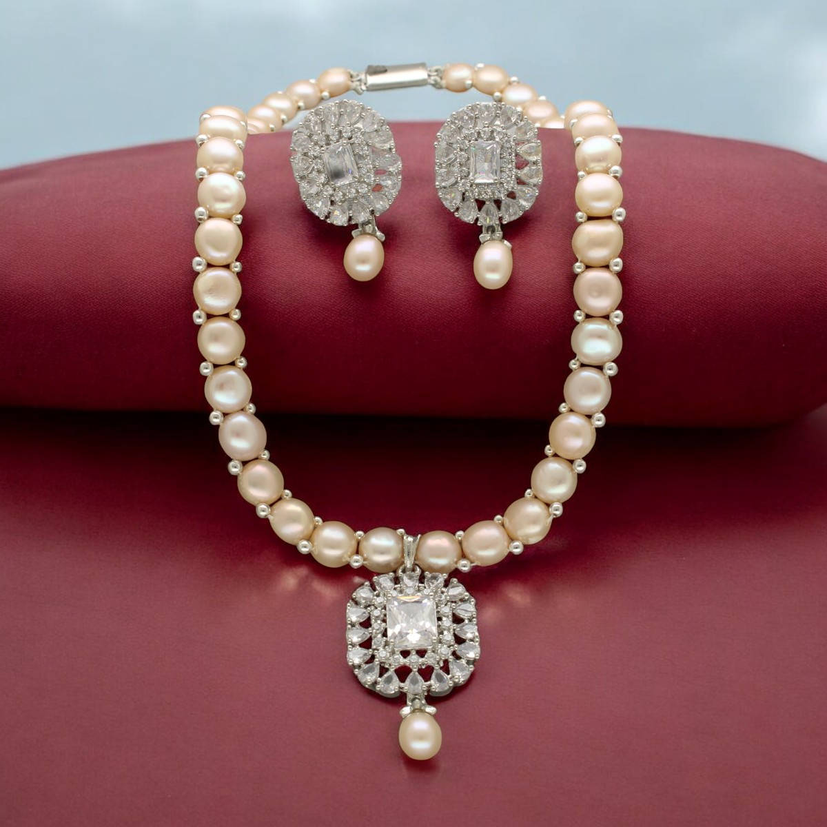 Sri Jagdamba Pearls Sublime Shimmer Pearl Necklace with Pair Of Earrings